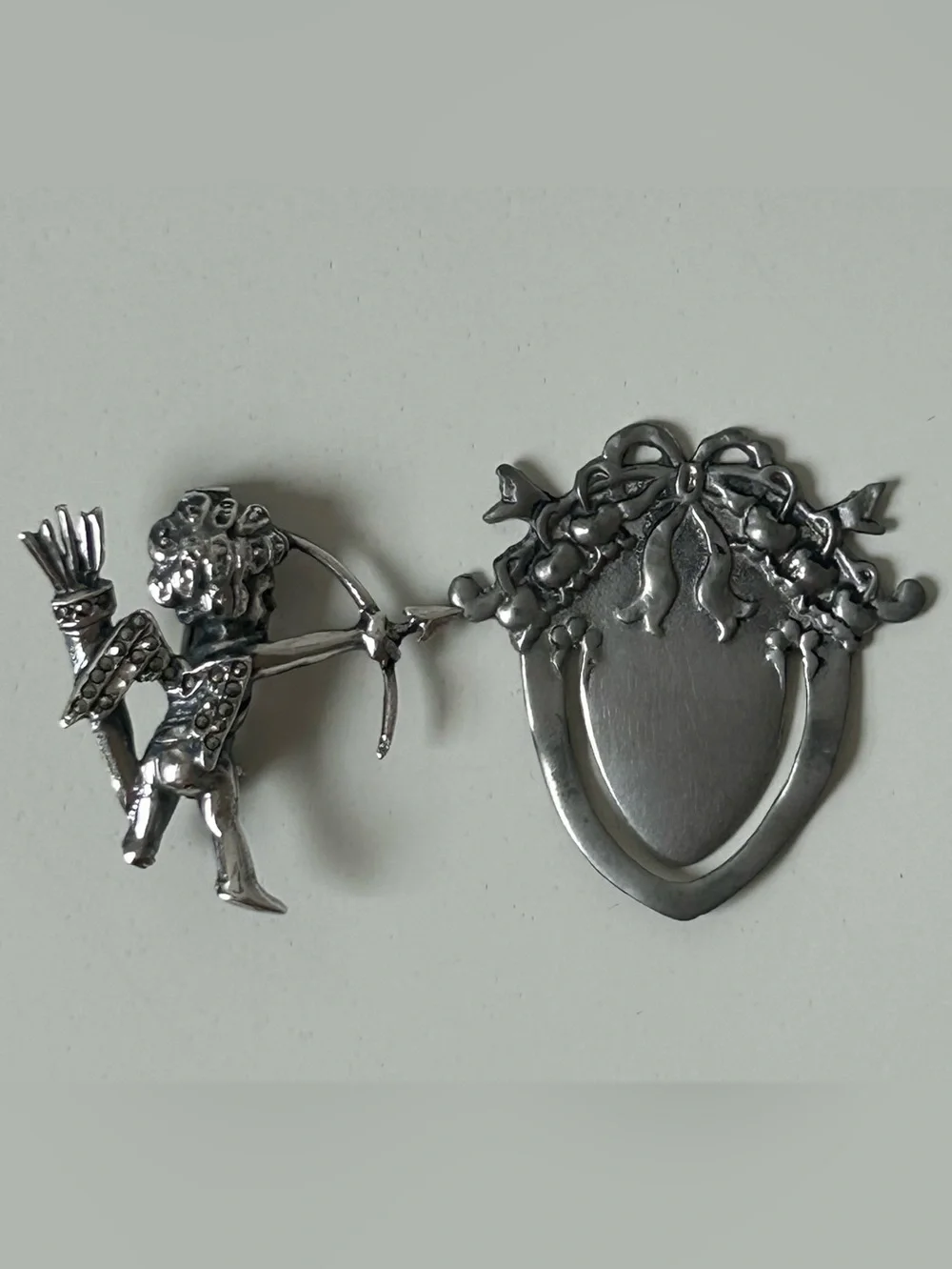 Silver Cupid Brooch & Heart Pewter Clip Set
